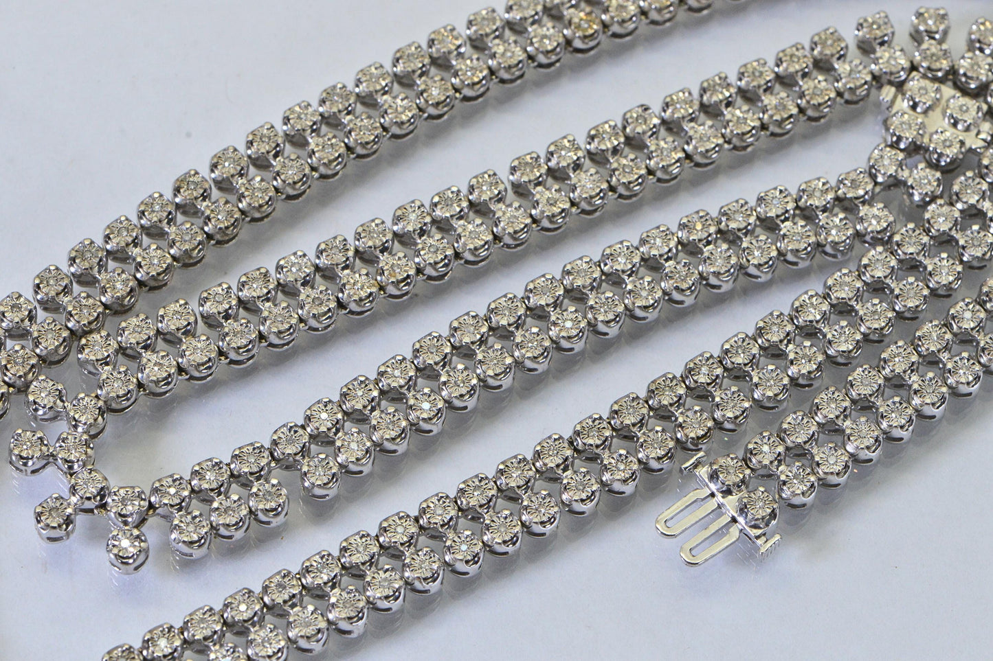 Double Row Natural Diamond Tennis Necklace – 14K White Gold Finish over Sterling Silver