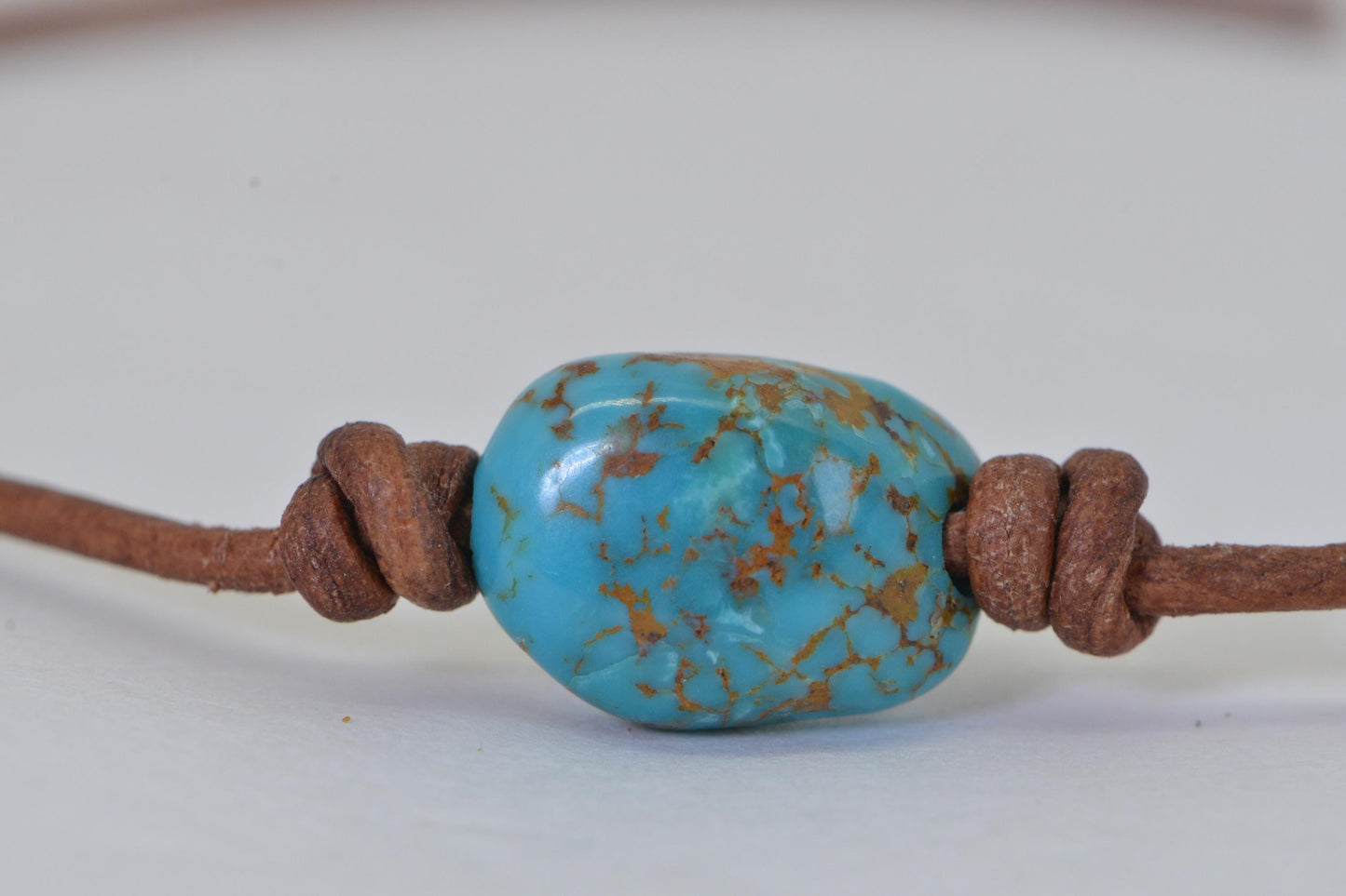 Kingman Turquoise Necklace: Natural Leather Cord Amulet