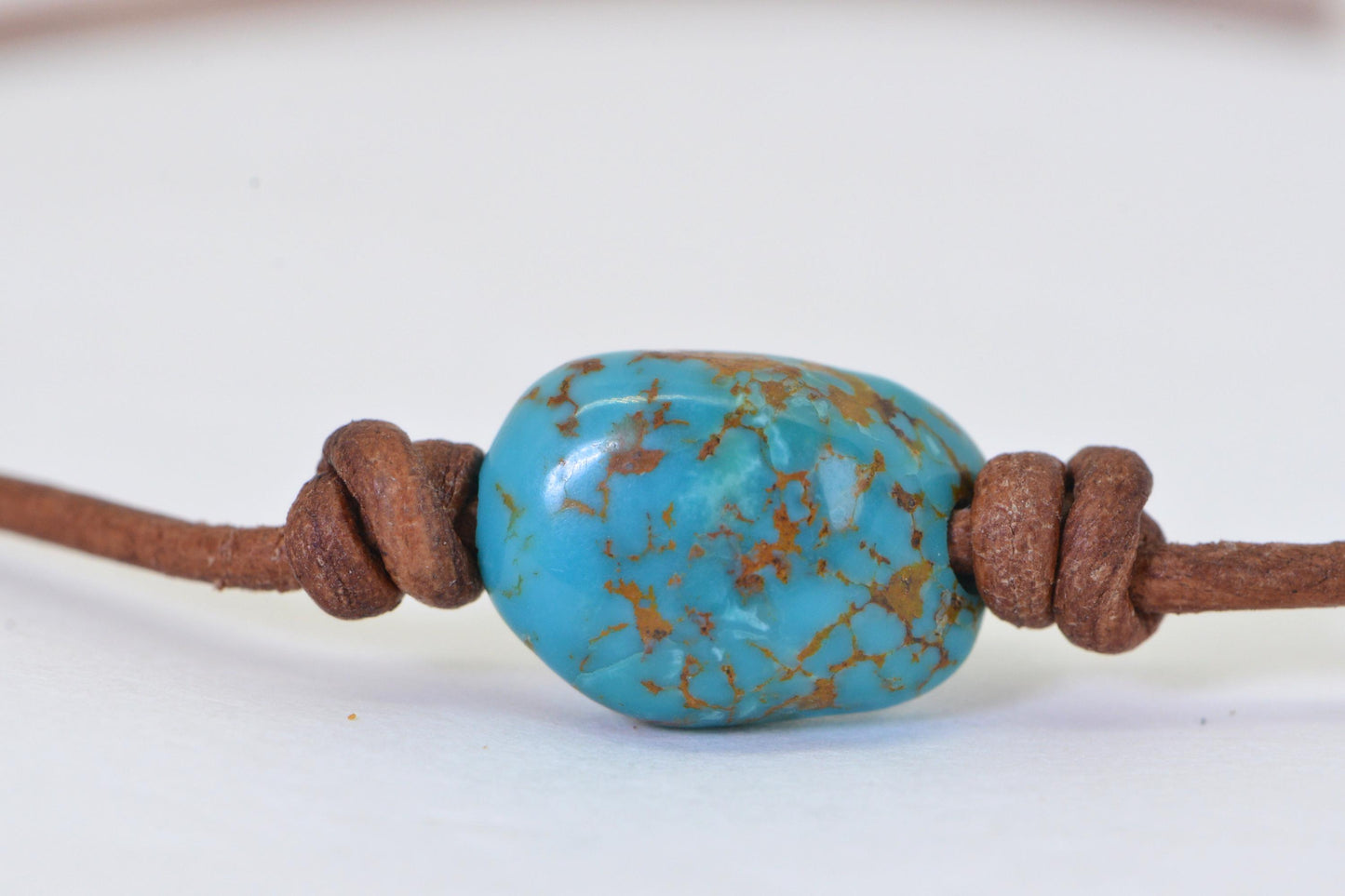 Kingman Turquoise Necklace: Natural Leather Cord Amulet