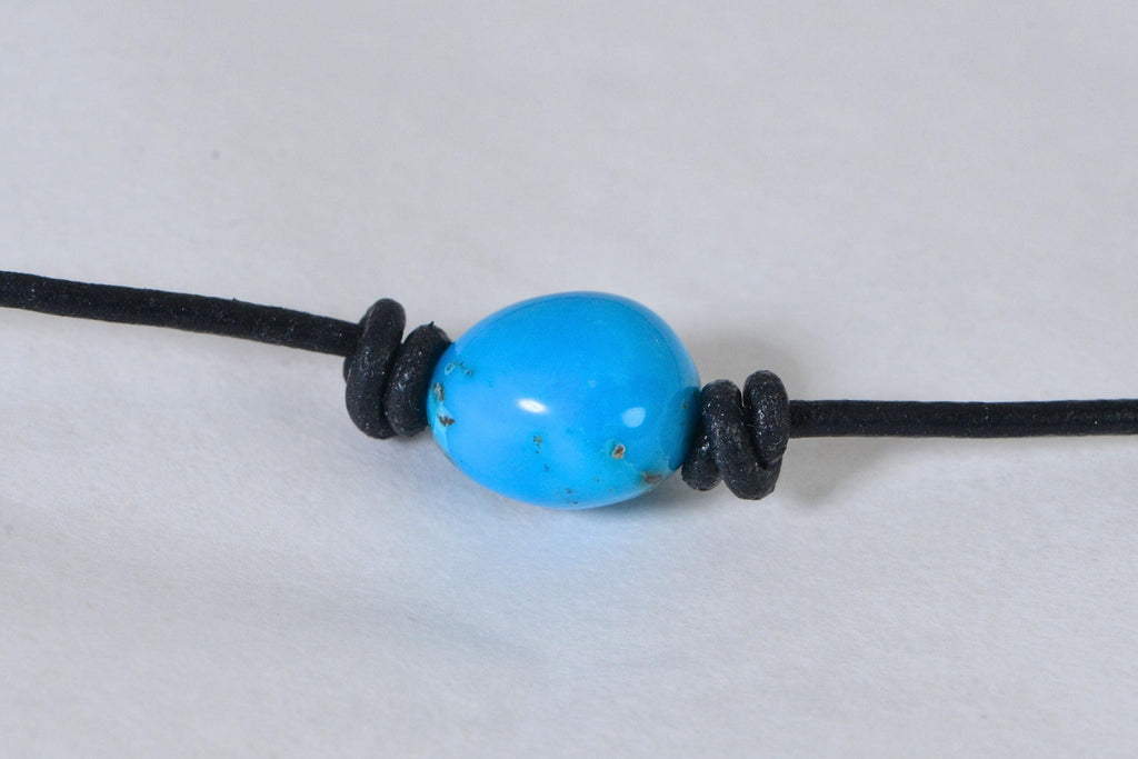 Arizona  Turquoise Choker Necklace Single Large Stone   Turquoise On Leather Cord