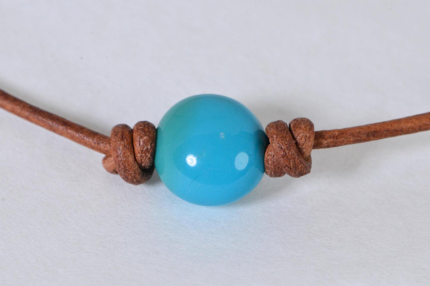 Natural Turquoise Nugget  Necklace Single Bead On Leather Necklace Choker Gemstone Necklace