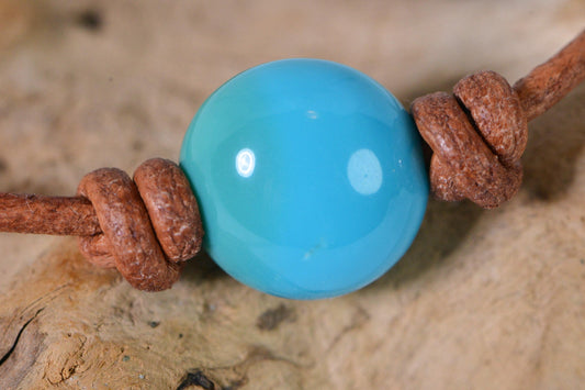 Natural Turquoise Nugget  Necklace Single Bead On Leather Necklace Choker Gemstone Necklace