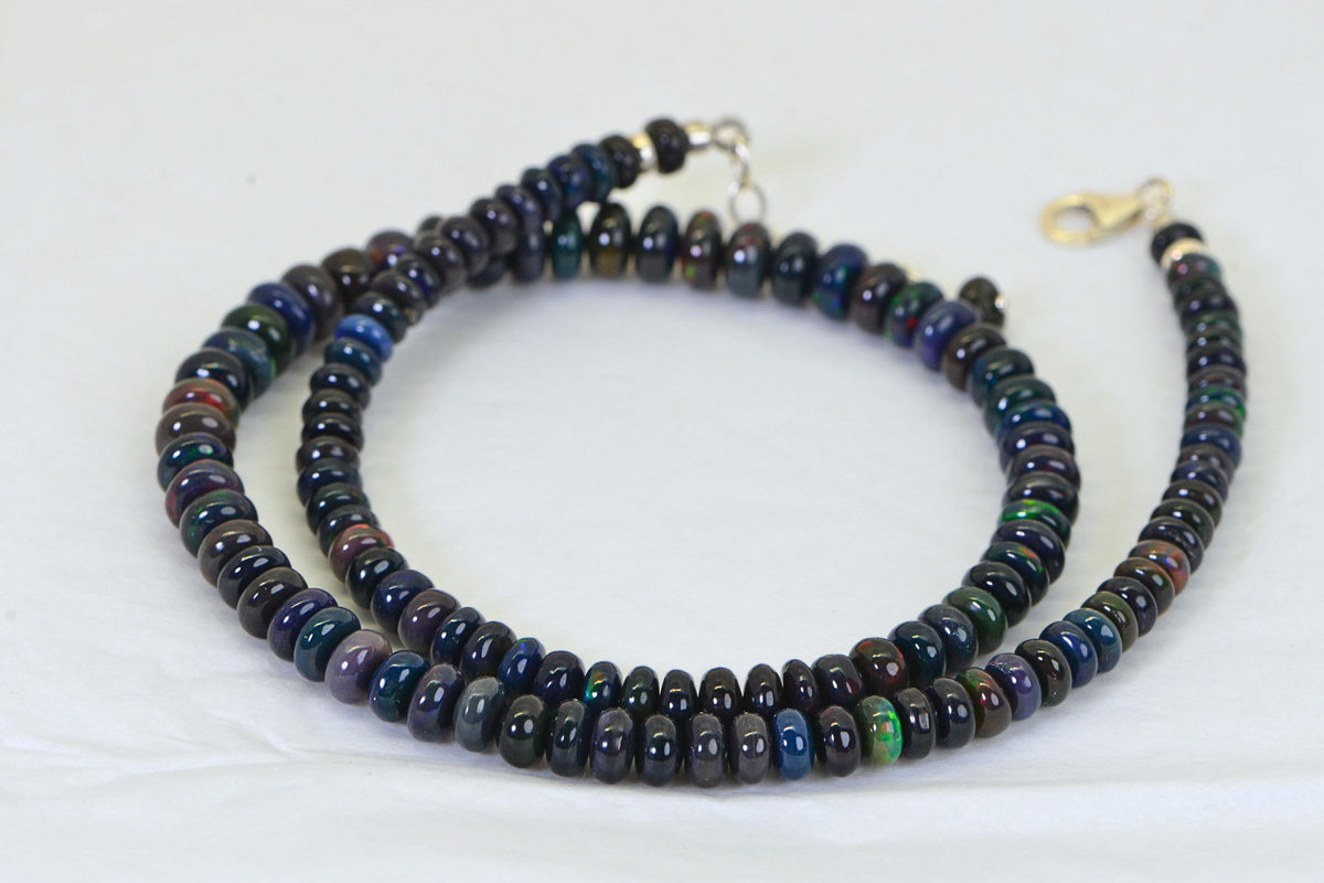 Ethiopian Black Opal Necklace: Graduated Beaded Gemstone Jewelry