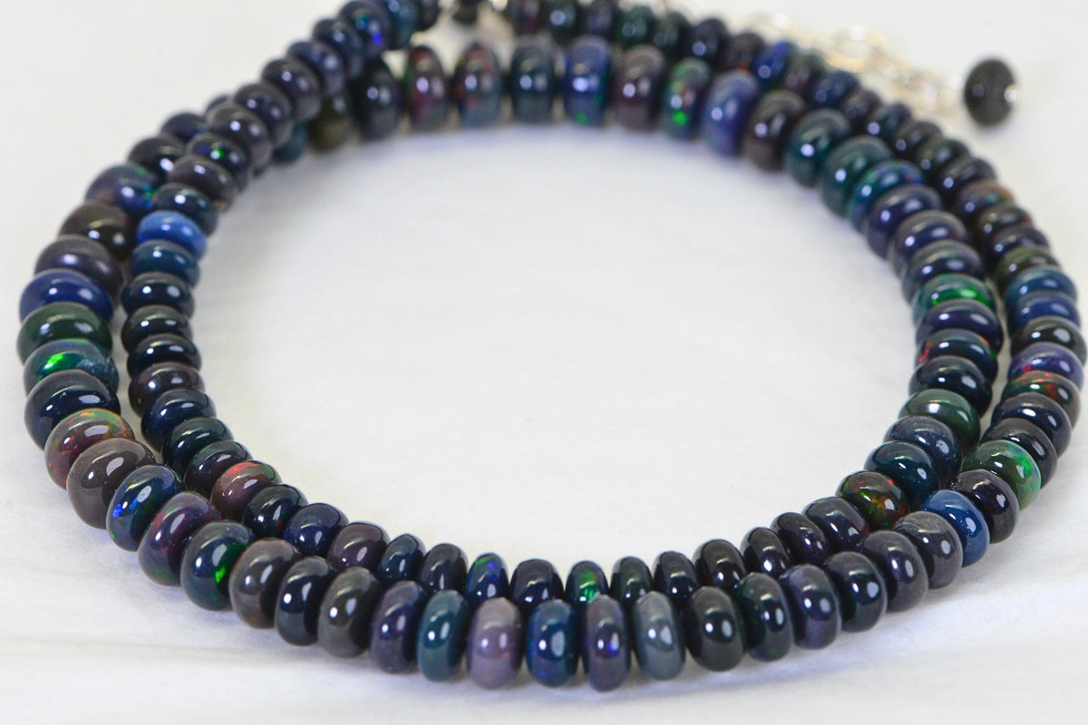 Ethiopian Black Opal Necklace: Graduated Beaded Gemstone Jewelry