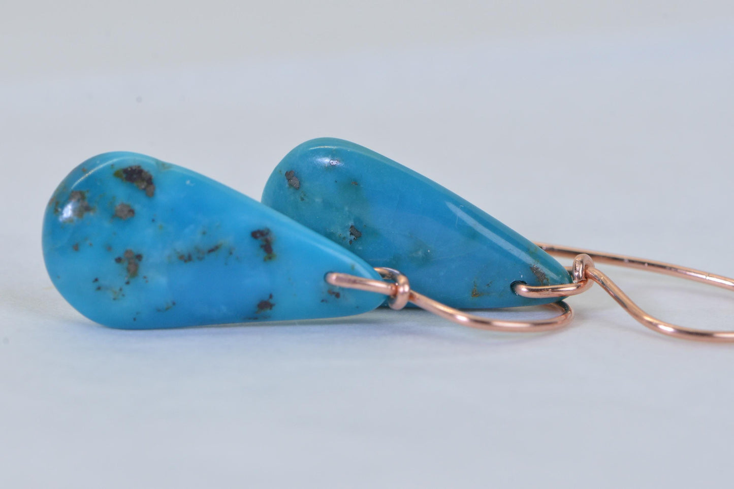 Blue Turquoise Slabs Teardrop Earrings, Copper Wire Wrapped Dangle Drop