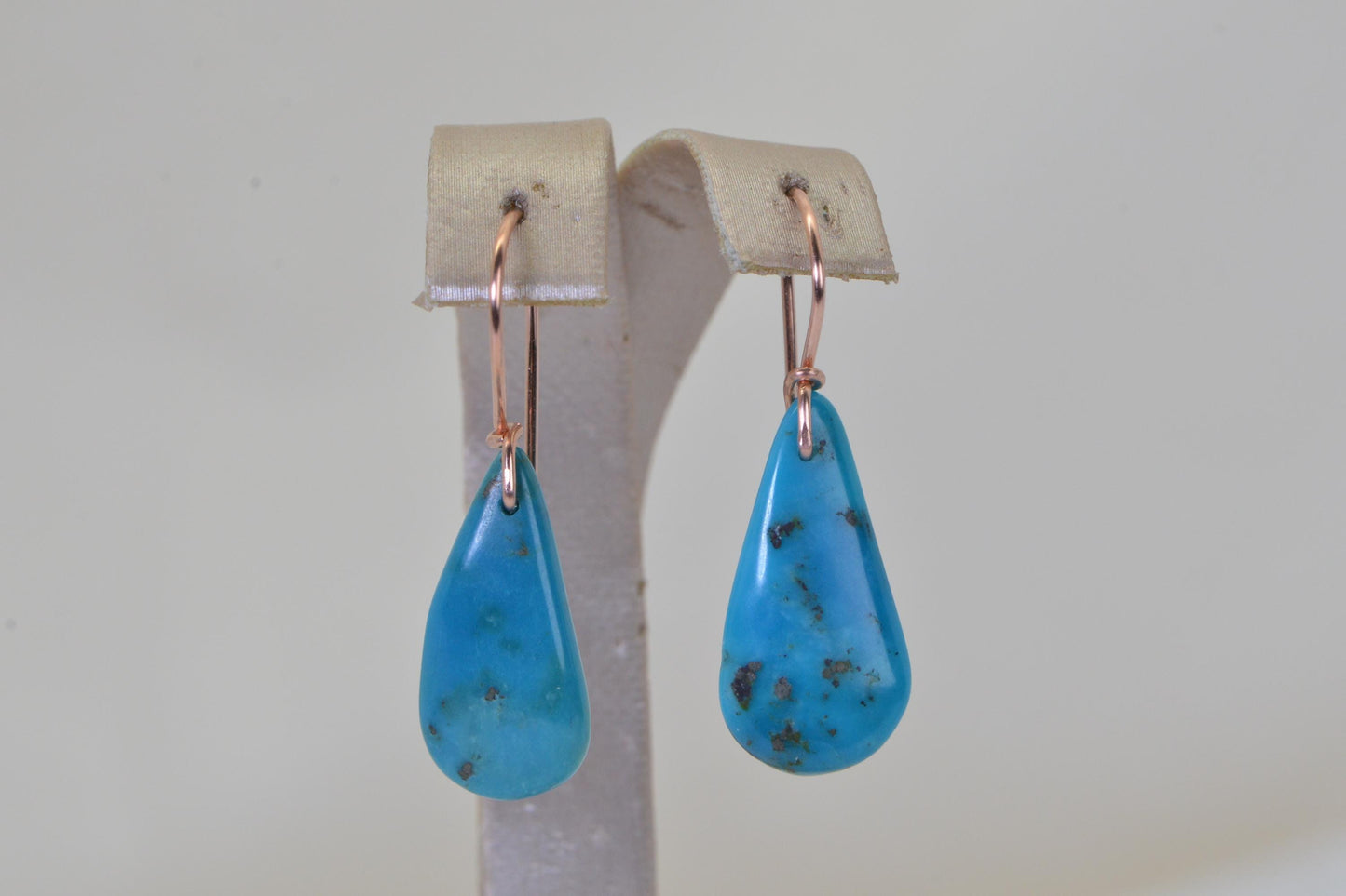 Blue Turquoise Slabs Teardrop Earrings, Copper Wire Wrapped Dangle Drop