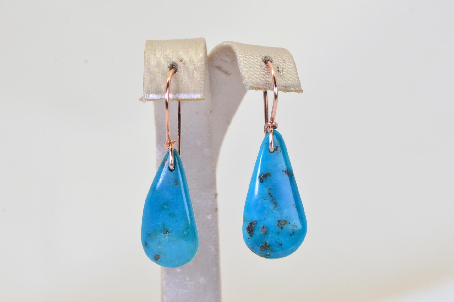 Blue Turquoise Slabs Teardrop Earrings, Copper Wire Wrapped Dangle Drop