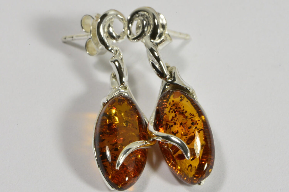 Baltic Amber Sterling Silver Dangle Earrings: Gemstone Jewelry