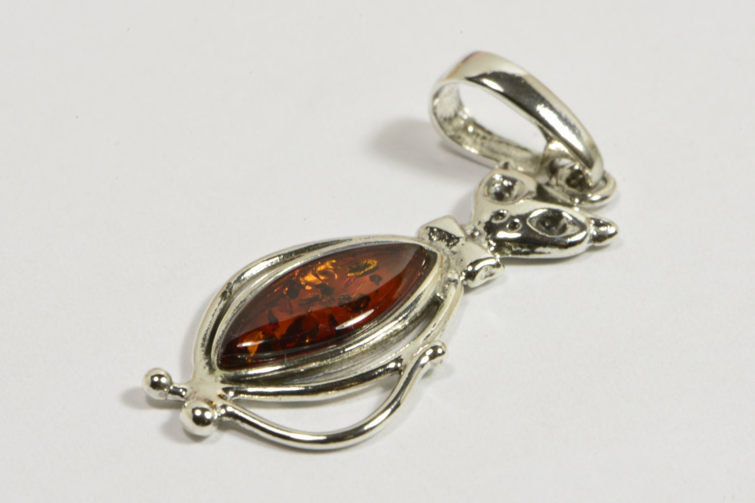 Baltic Amber Cat Pendant: Sterling Silver Necklace