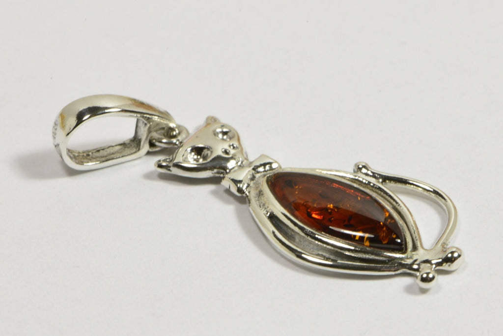 Baltic Amber Cat Pendant: Sterling Silver Necklace