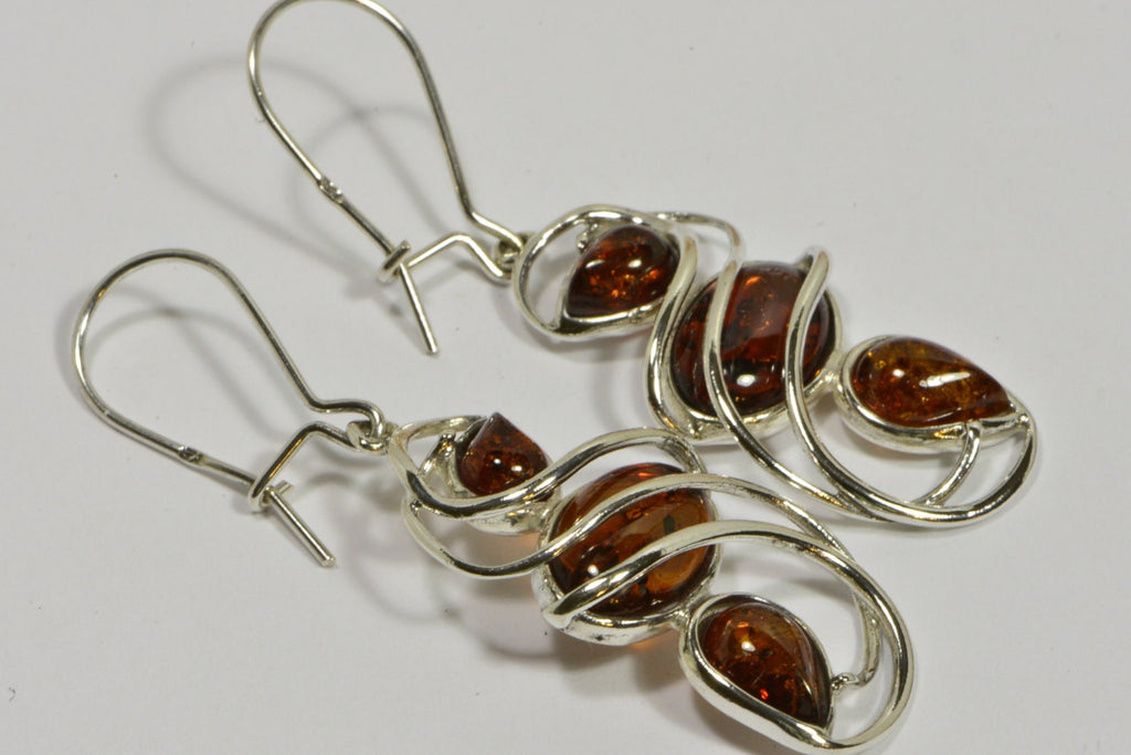 Baltic Amber Earrings: Sterling Silver Dangle Gemstone Jewelry