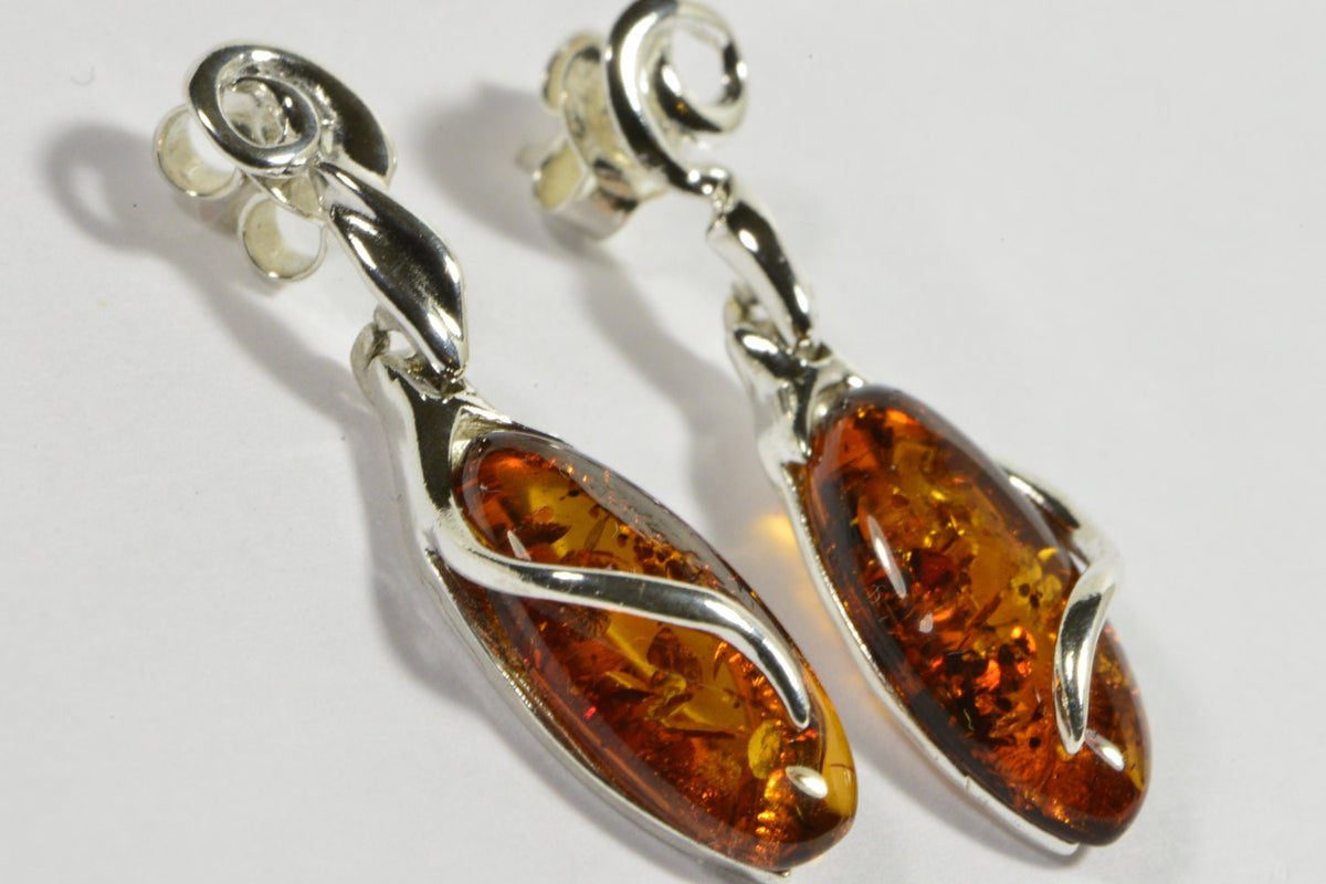 Baltic Amber Sterling Silver Dangle Earrings: Gemstone Jewelry