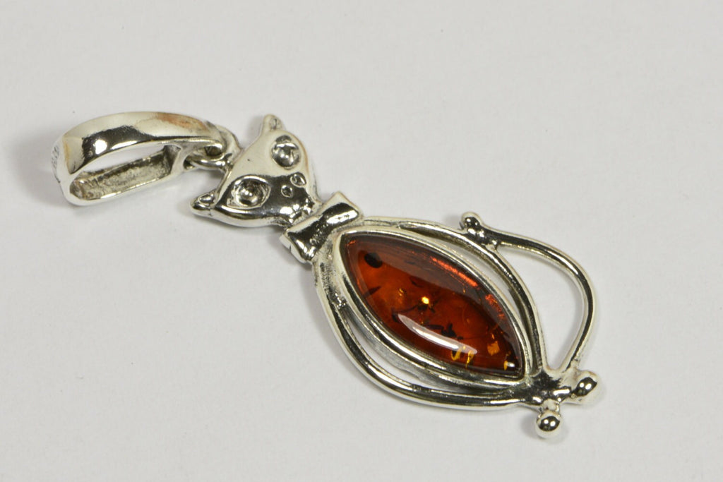 Baltic Amber Cat Pendant: Sterling Silver Necklace