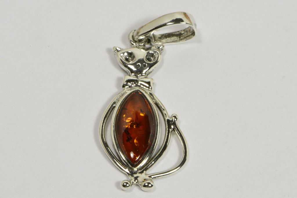 Baltic Amber Cat Pendant: Sterling Silver Necklace