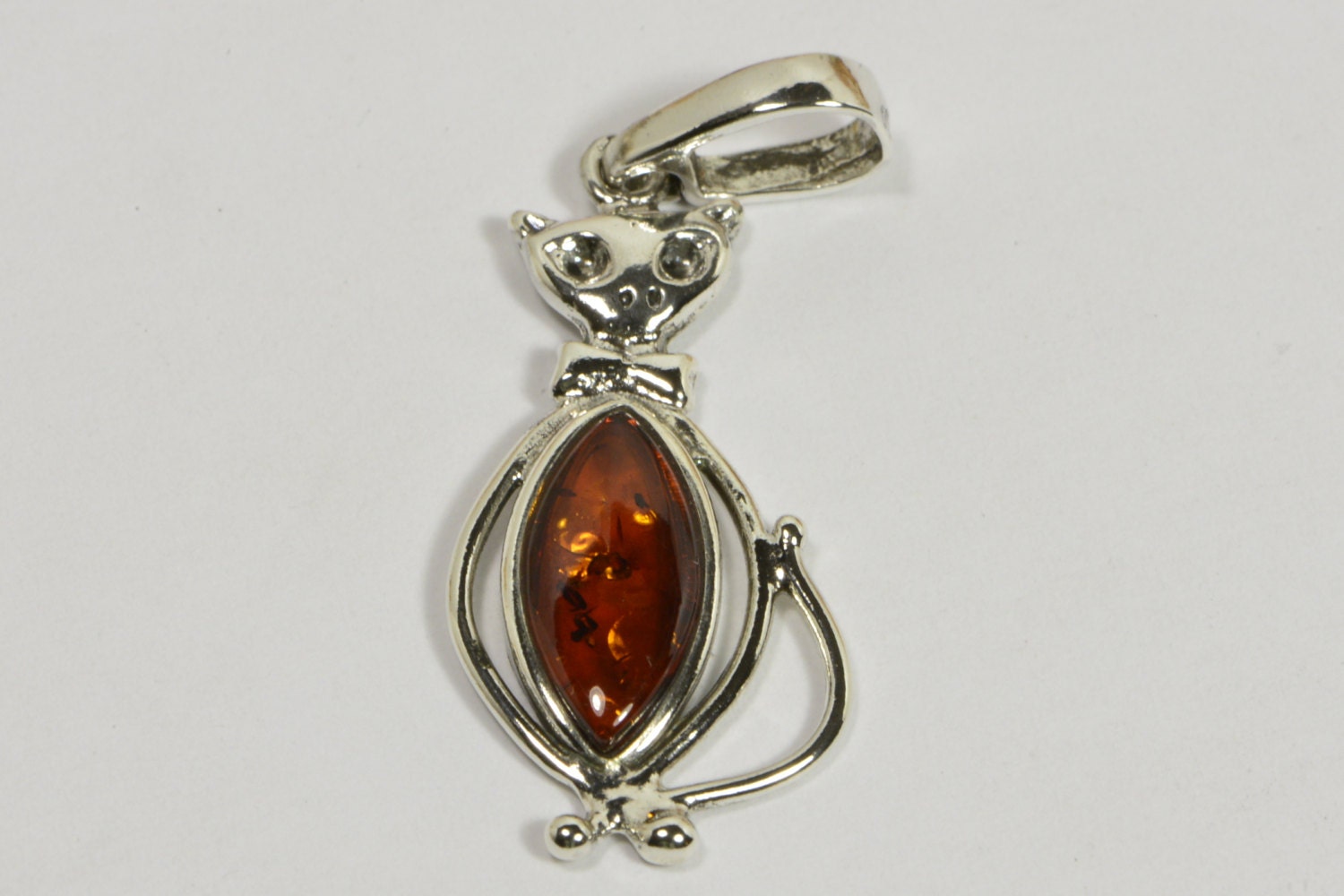 Baltic Amber Cat Pendant: Sterling Silver Necklace