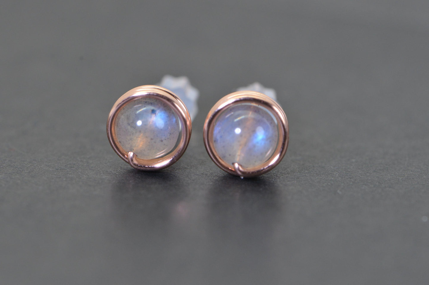 Handmade Copper Wire Wrapped Labradorite Stud Earrings (6mm)