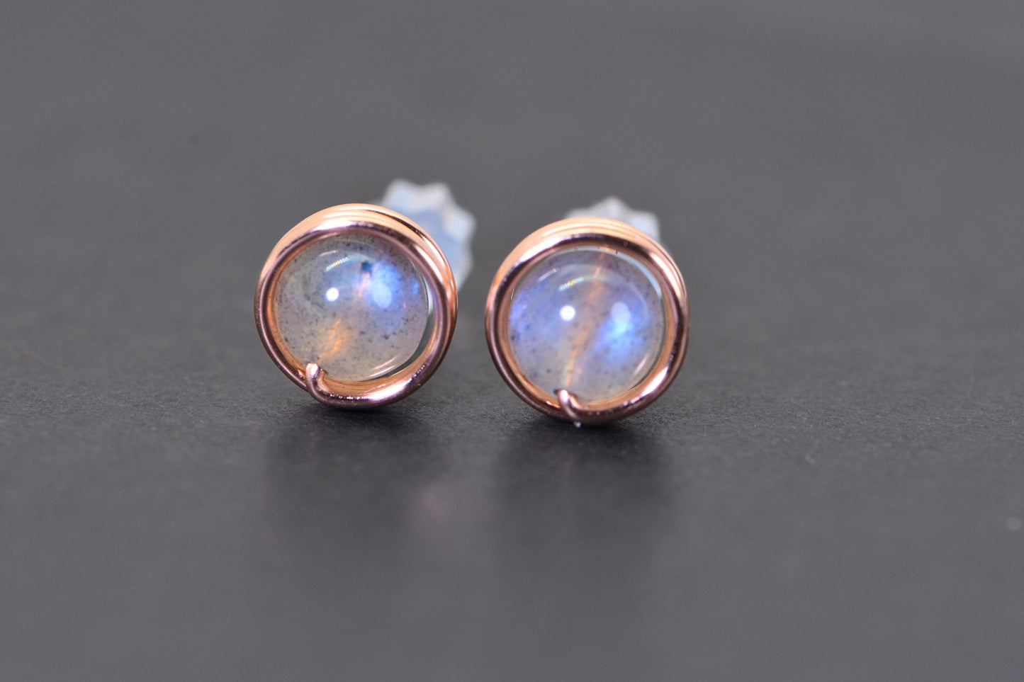 Handmade Copper Wire Wrapped Labradorite Stud Earrings (6mm)