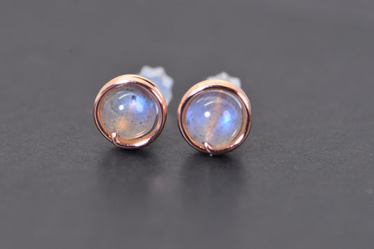 Handmade Copper Wire Wrapped Labradorite Stud Earrings (6mm)