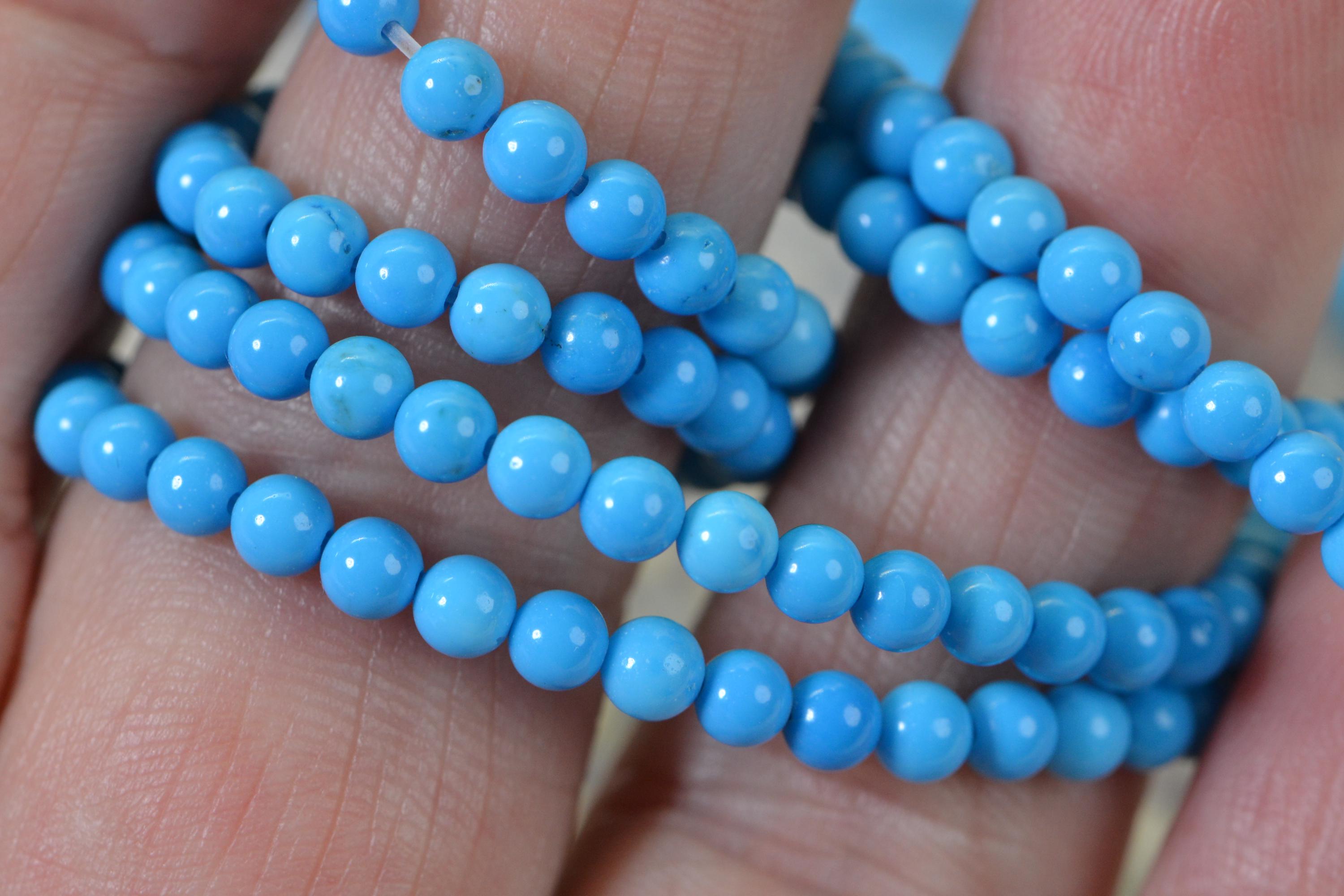 Arizona Turquoise Sleeping Beauty Round Beads 3.5 mm  Natural Gemstone Beads Smooth Glossy Half Strand Beads, Blue Turquoise ,