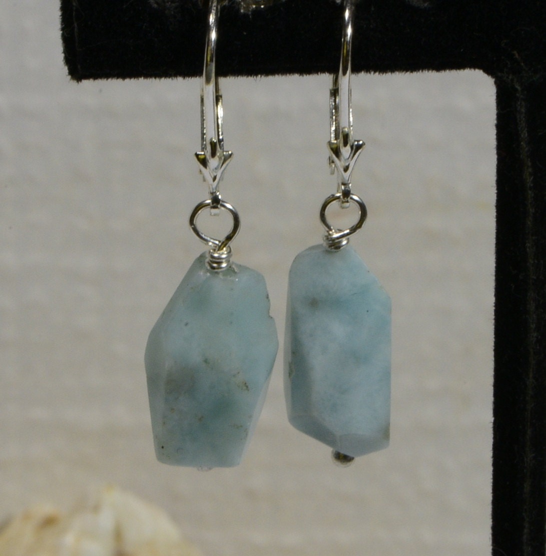 Larimar Earrings - Sterling Silver Wire Wrapped Lever Back, Handmade