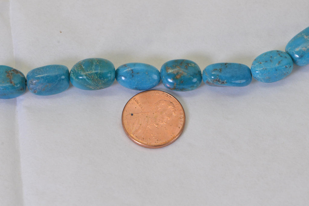 Kingman Turquoise Beads: 11mm Freeform Oval Strand, Arizona Gemstone