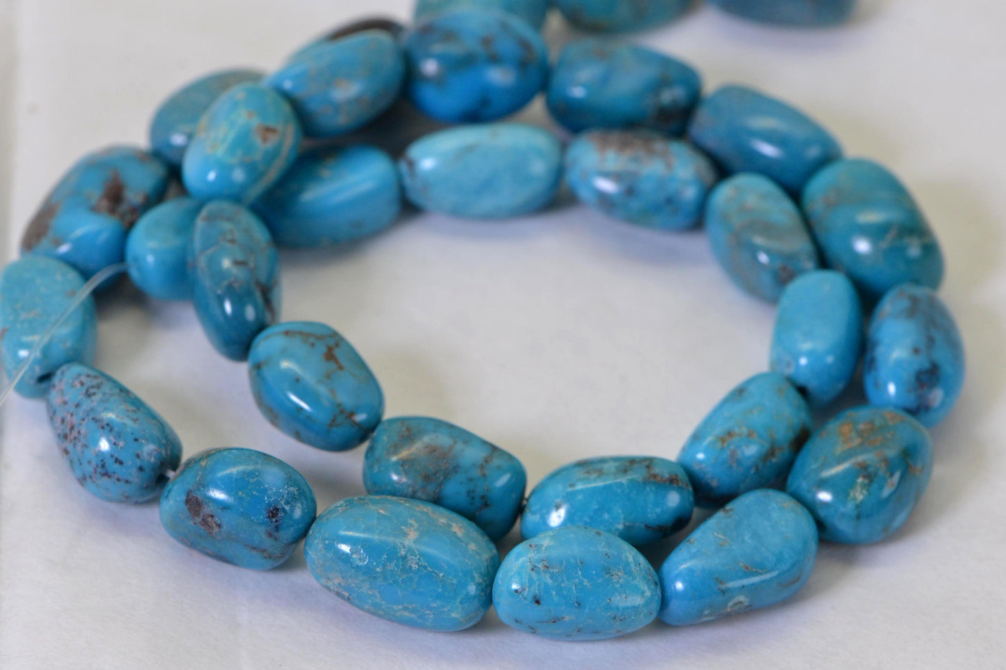 Kingman Turquoise Beads: 11mm Freeform Oval Strand, Arizona Gemstone