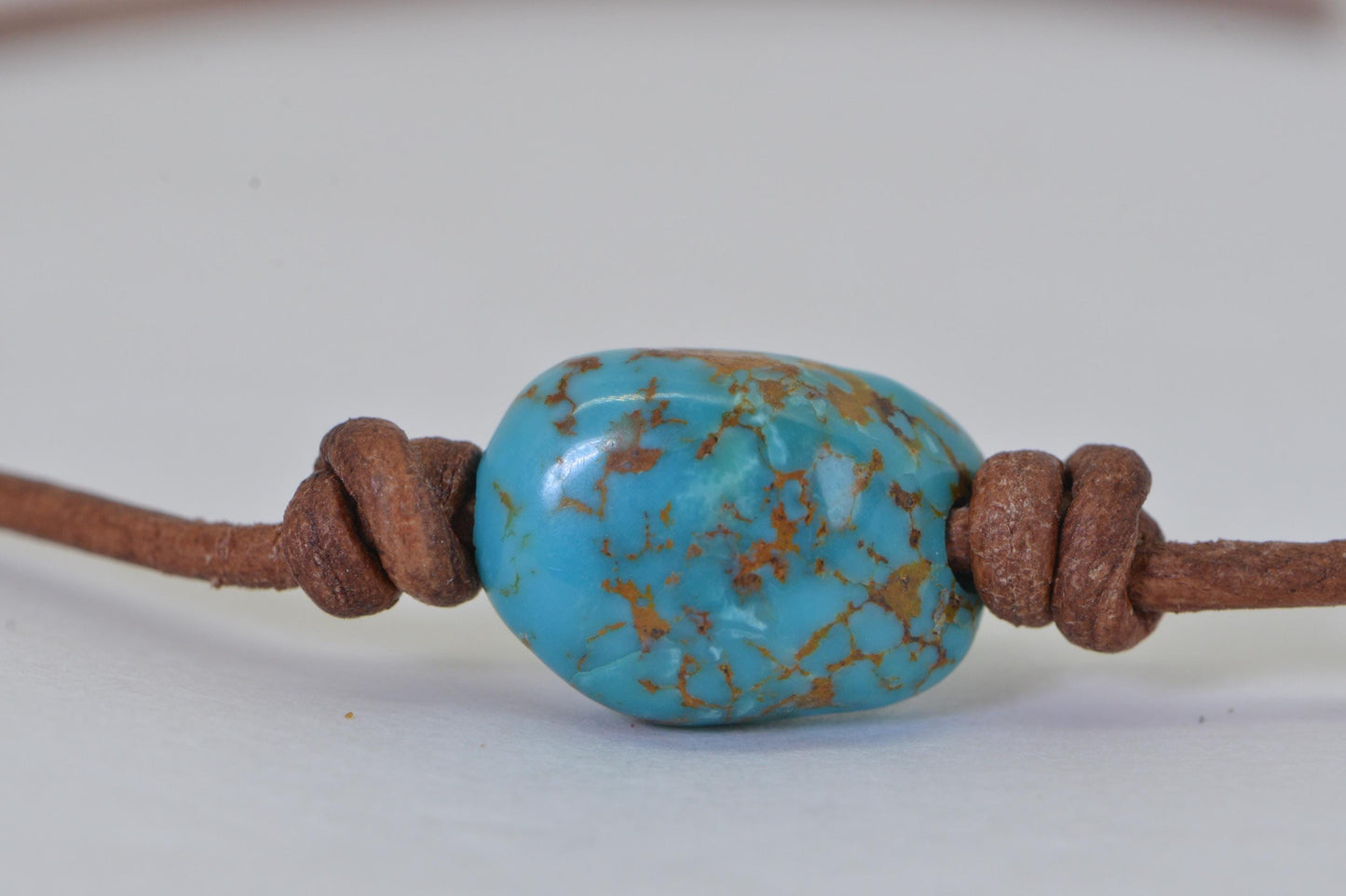 Kingman Turquoise Necklace: Natural Leather Cord Amulet