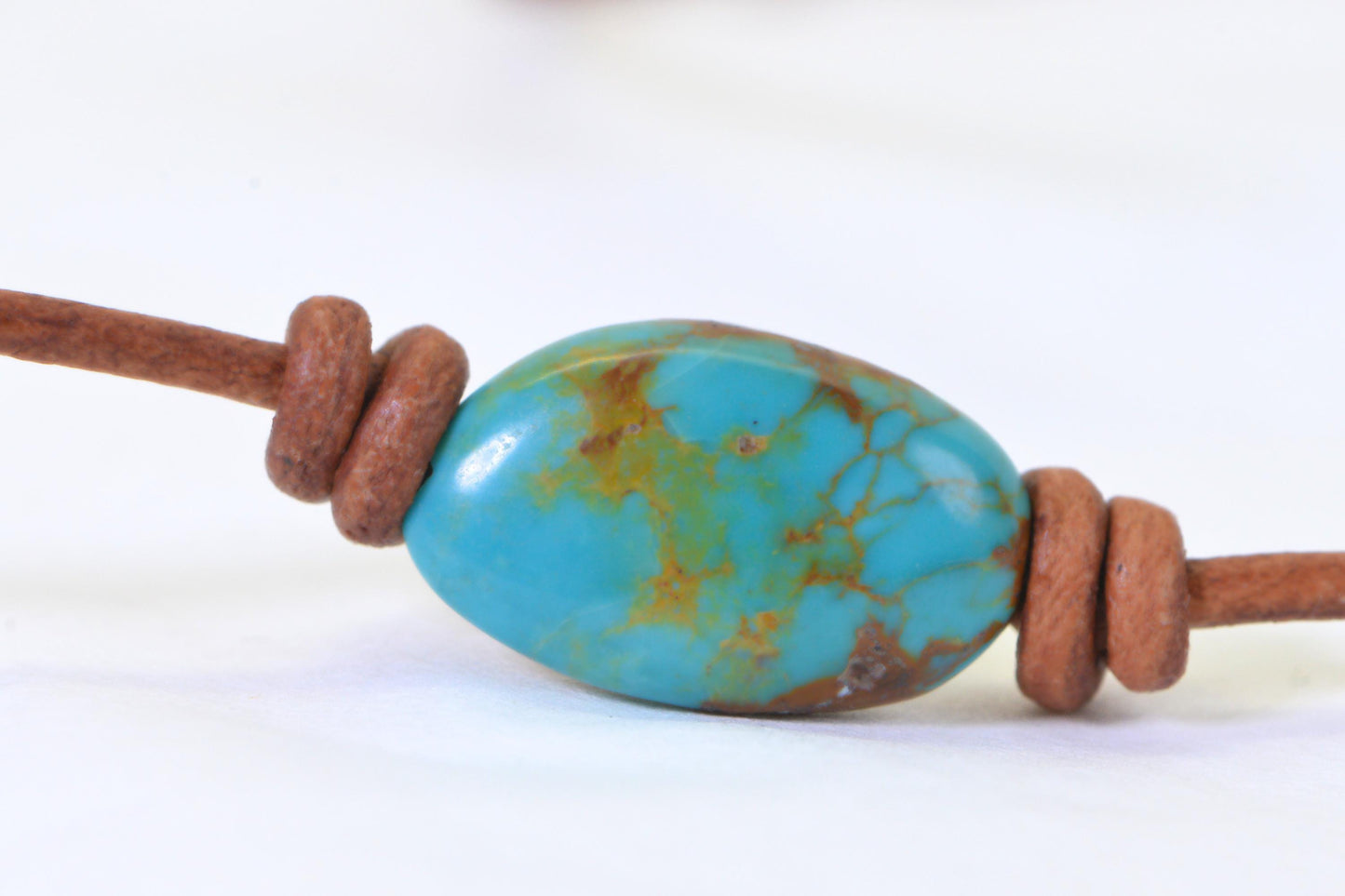 Kingman Turquoise Necklace: Natural Leather Cord Amulet