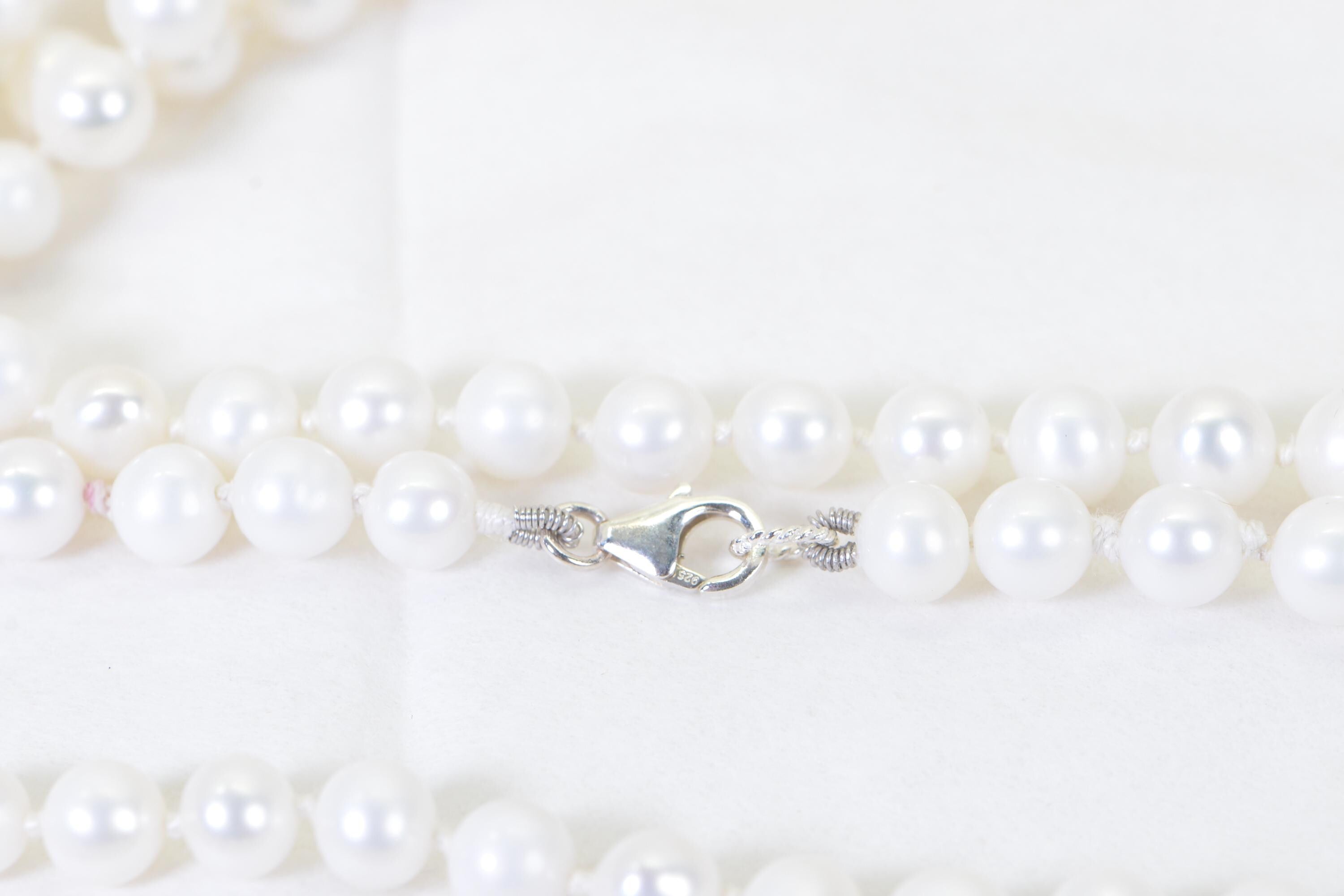 White Freshwater Pearl Long Knotted Necklace – 8mm Round Genuine Pearls on Natural Silk Thread
