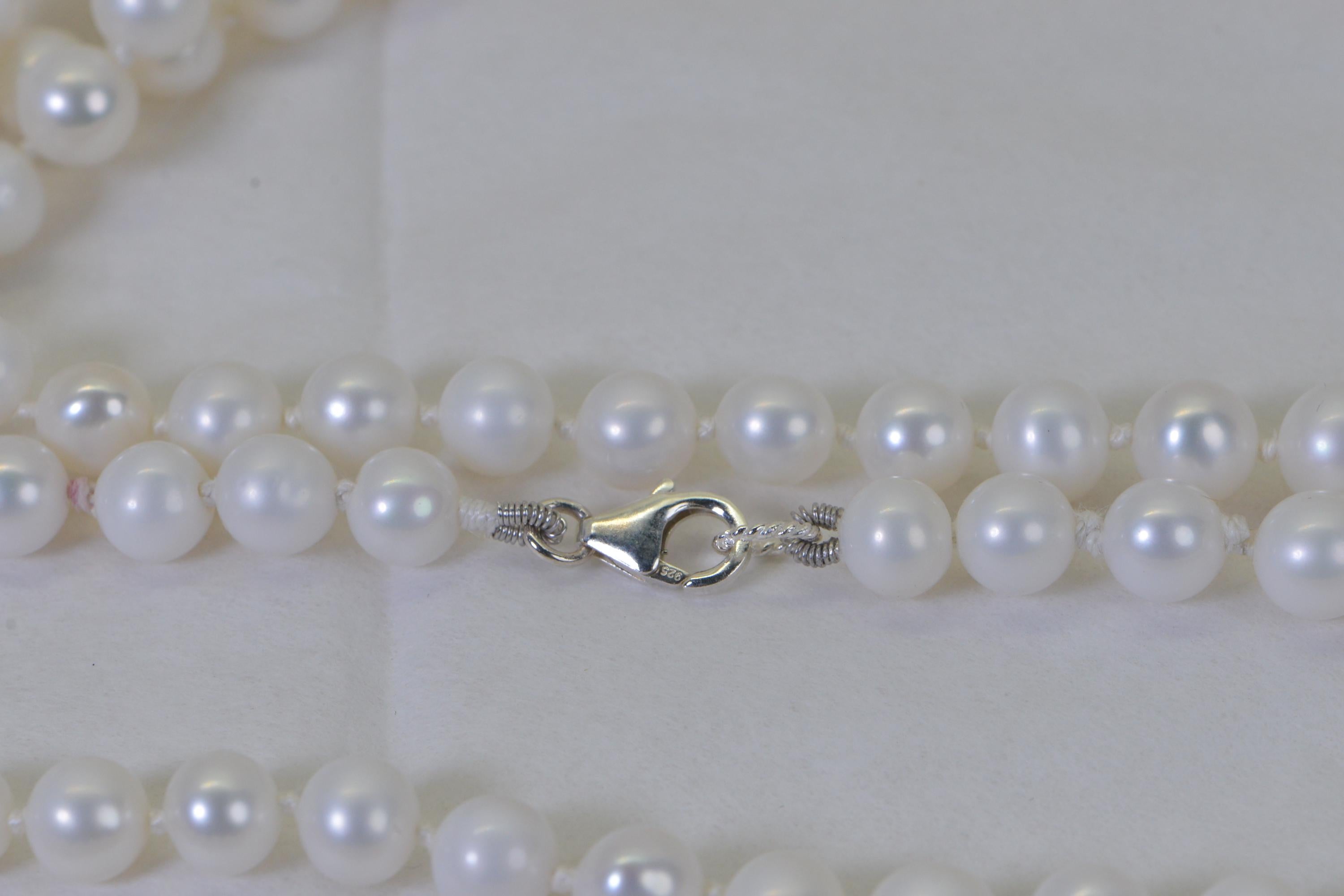 White Freshwater Pearl Long Knotted Necklace – 8mm Round Genuine Pearls on Natural Silk Thread