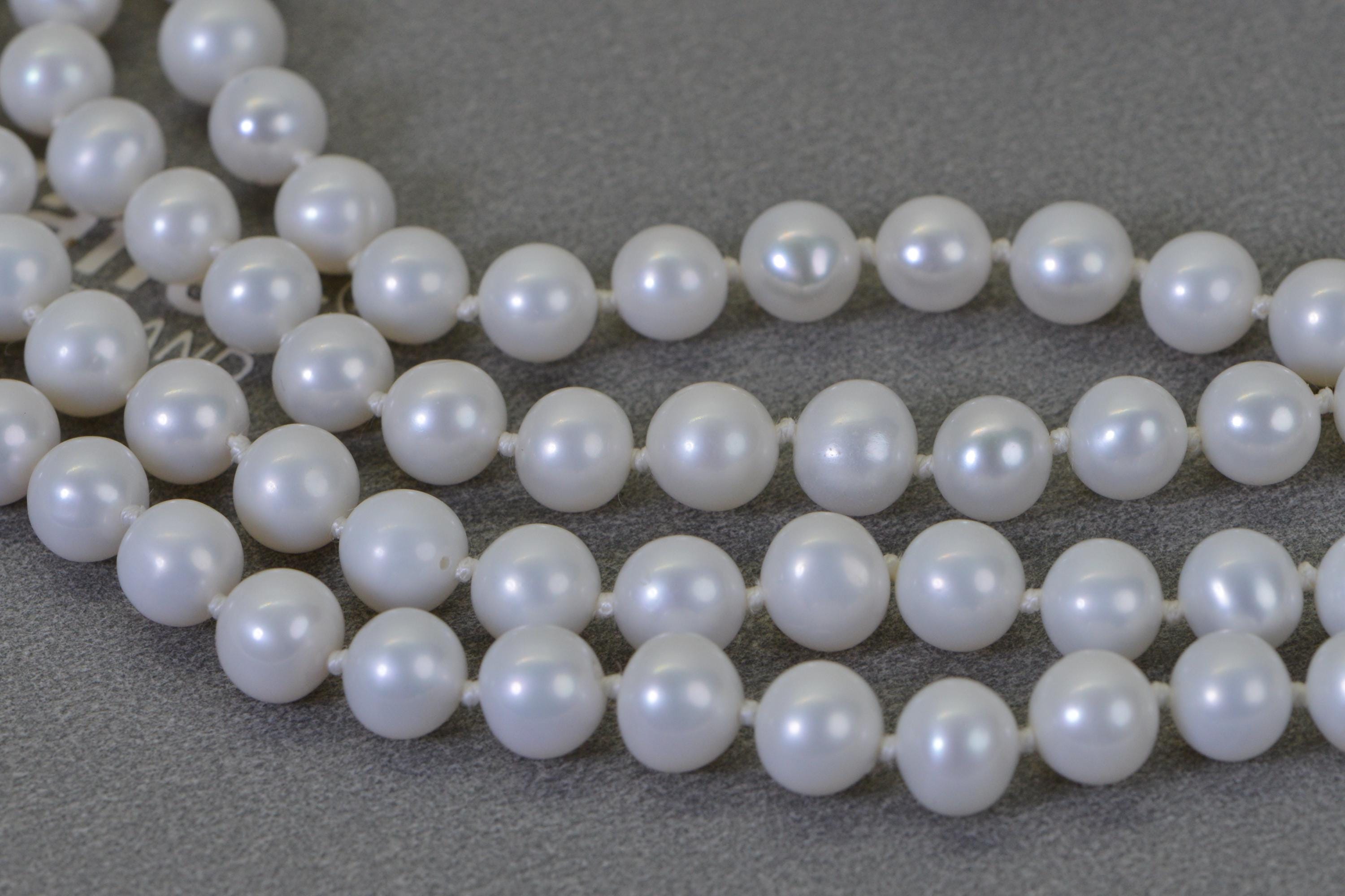 White Freshwater Pearl Long Knotted Necklace – 8mm Round Genuine Pearls on Natural Silk Thread