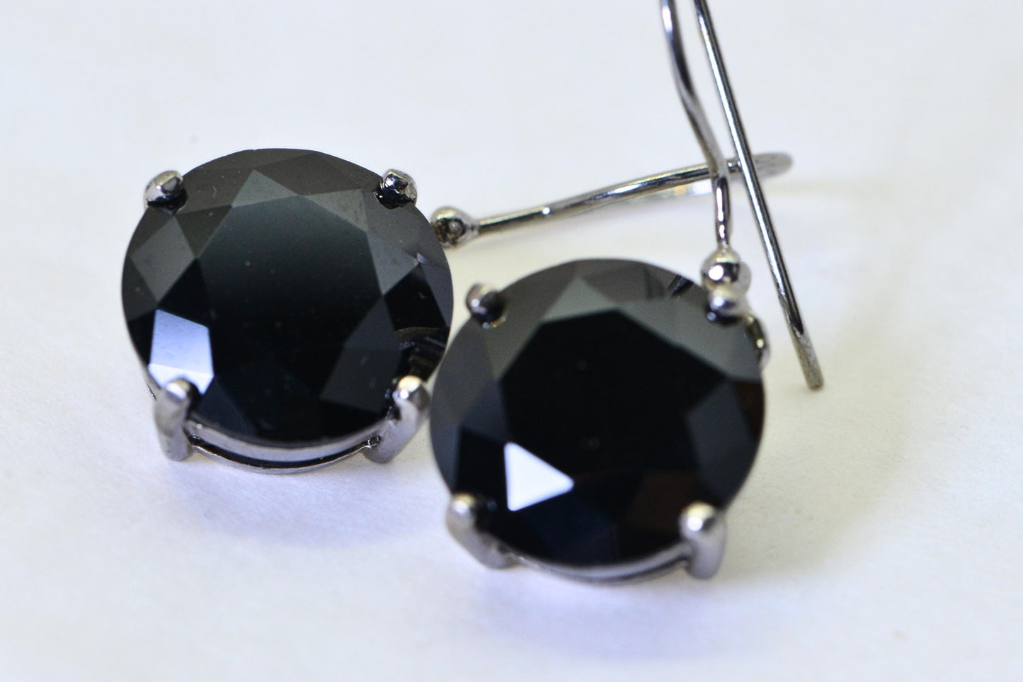 Natural Australian Black Tourmaline Earrings – Sterling Silver, Rhodium Finished