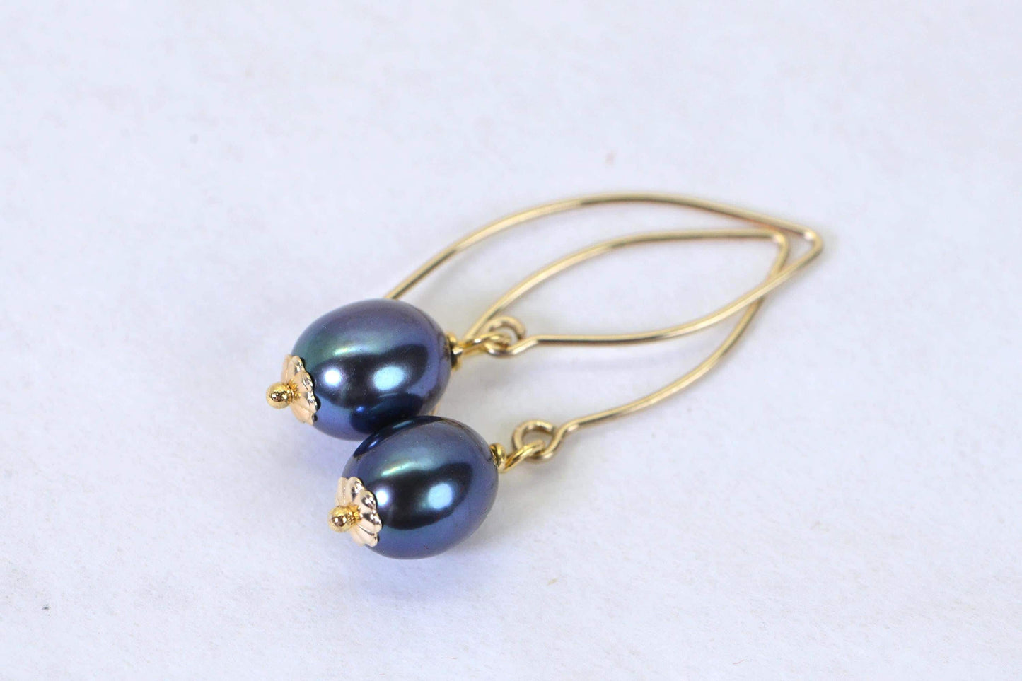 Tahitian Black Pearl Earrings, AAA Quality, 14K Gold Filled