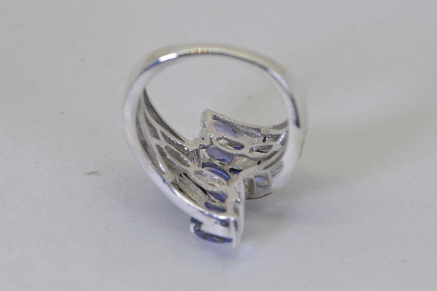 Genuine Tanzanite and Blue Diamond Sterling Silver Ring: Marquise Cluster Band, December Birthstone