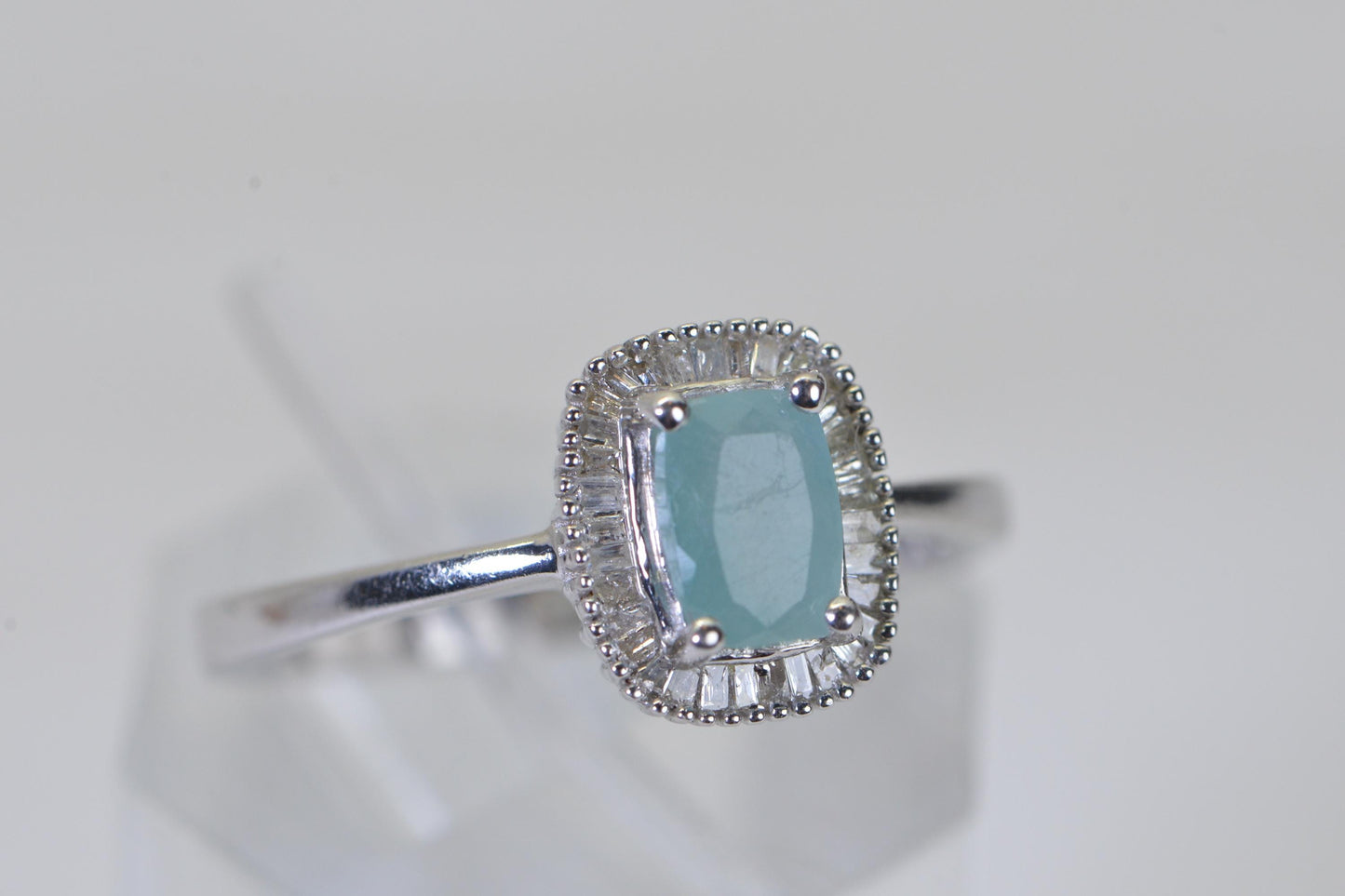 Emerald Cut Grandidierite & Diamond Baguette Ring and Earrings Set – 14K White Gold Over Sterling Silver, Estate One-of-a-Kind Jewelry