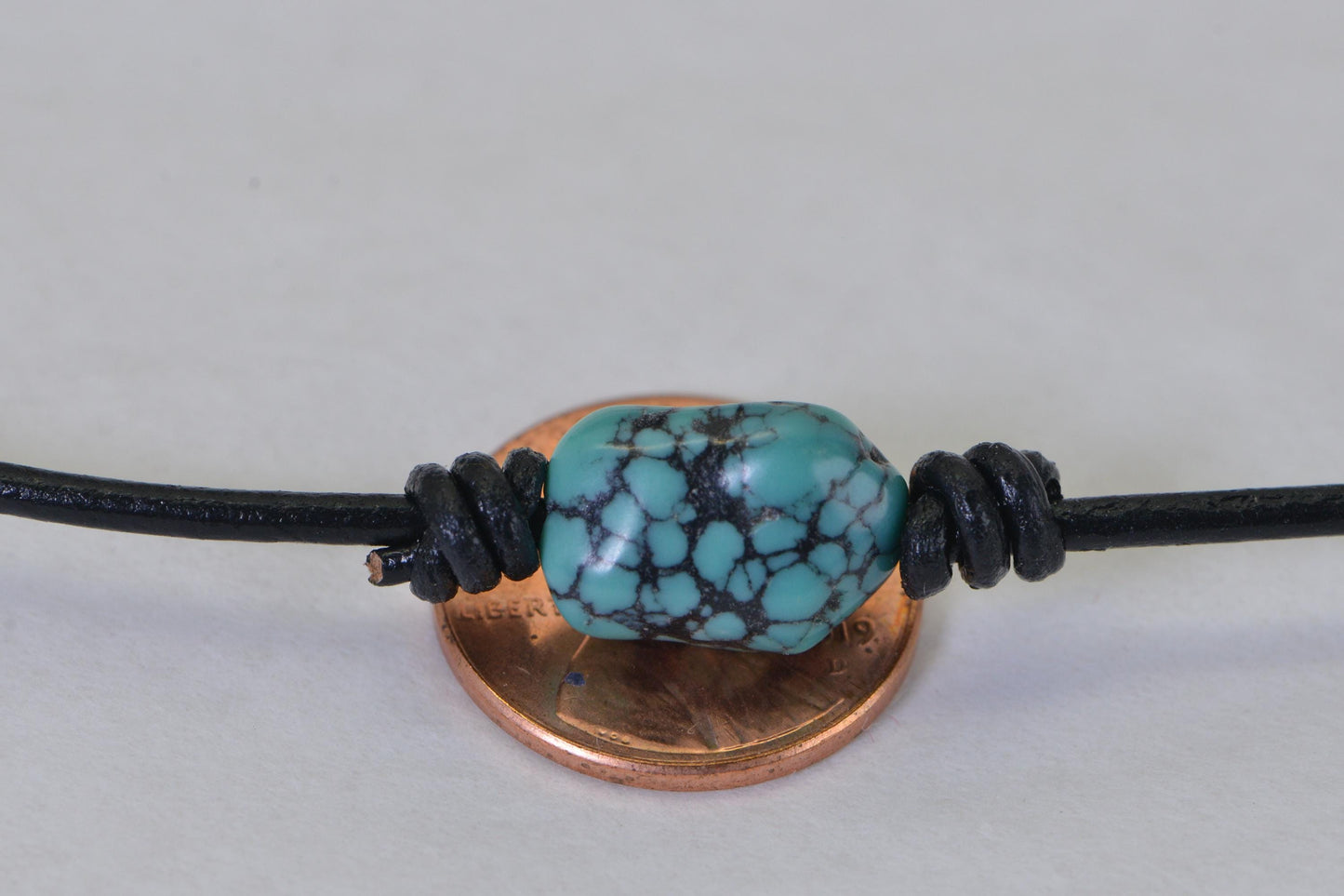American Spiderweb Turquoise Leather Neacklace Choker – Natural & Untreated