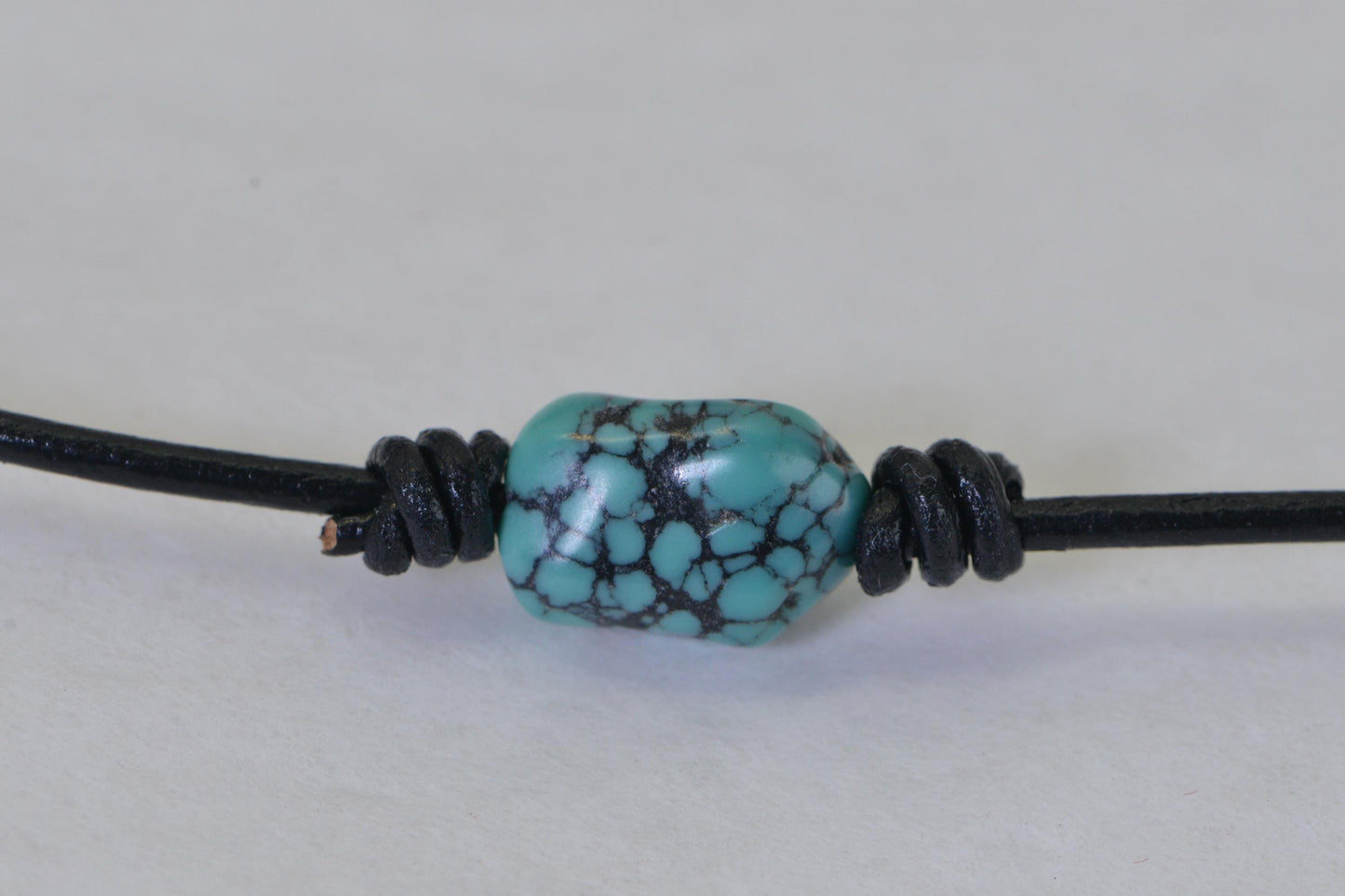 American Spiderweb Turquoise Leather Neacklace Choker – Natural & Untreated
