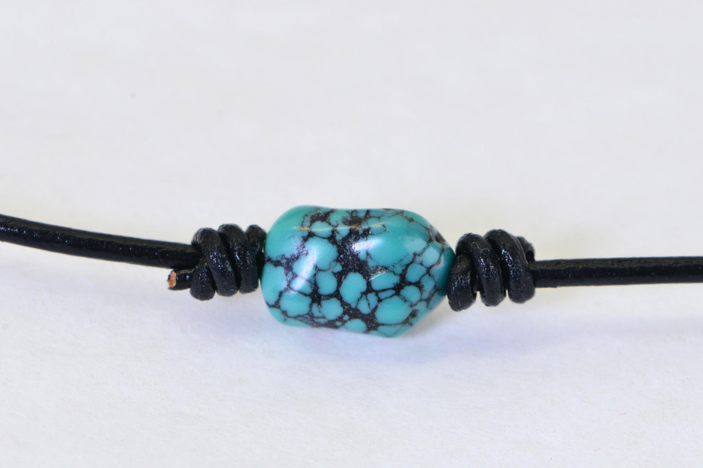 American Spiderweb Turquoise Leather Neacklace Choker – Natural & Untreated