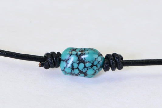 American Spiderweb Turquoise Leather Neacklace Choker – Natural & Untreated