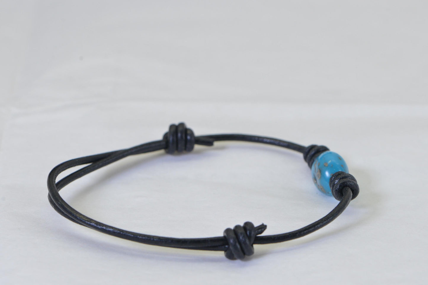 Natural Sleeping Beauty Turquoise Nugget Bracelet, Hand-Polished, Distressed Leather Cord, Adjustable Knot