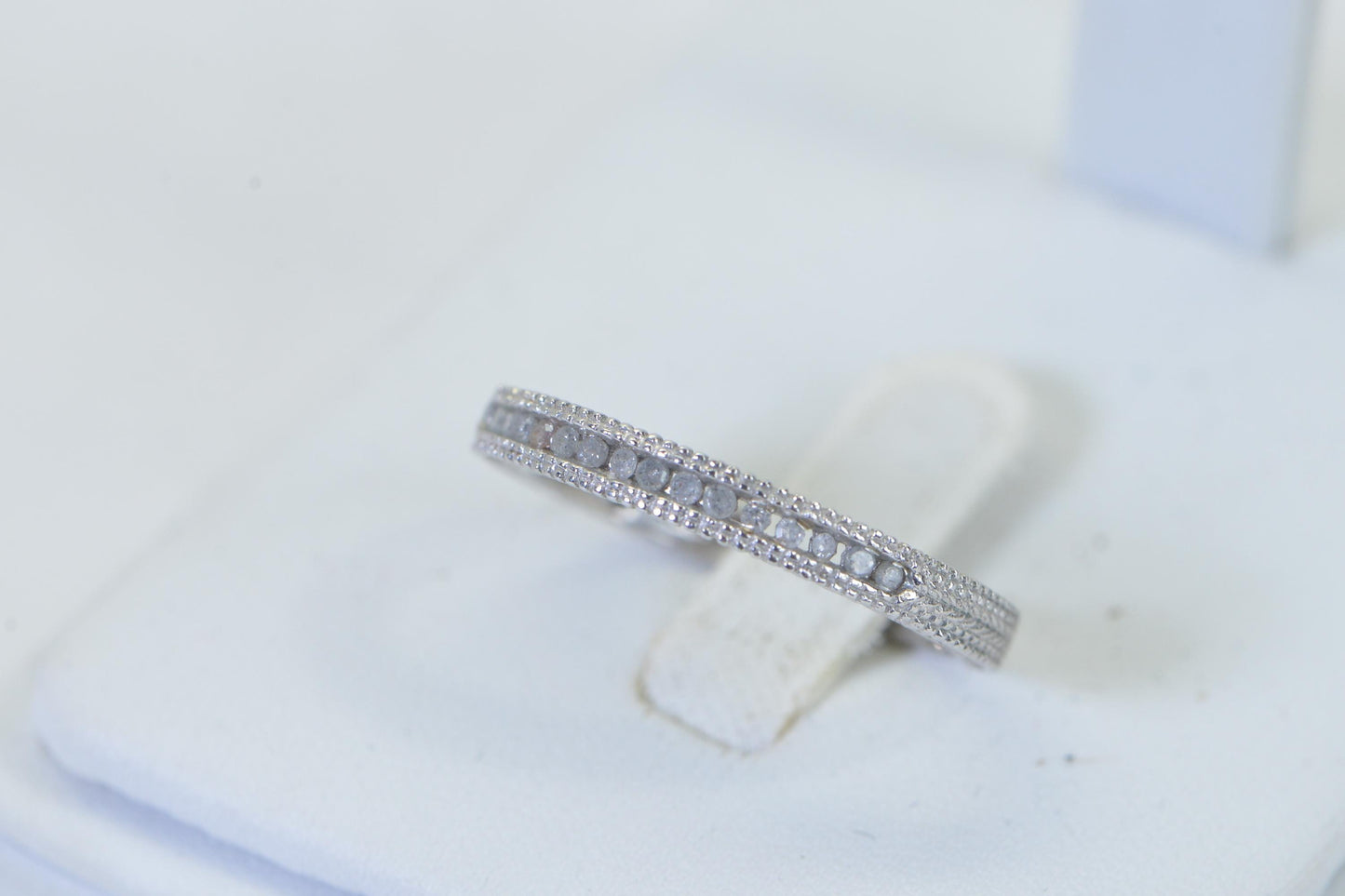 14K White Gold Natural Diamond Band Ring One Row Vintage Engagement Wedding Band