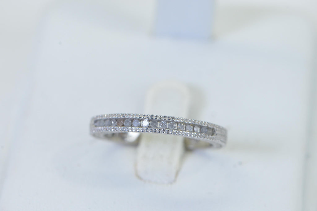 14K White Gold Natural Diamond Band Ring One Row Vintage Engagement Wedding Band