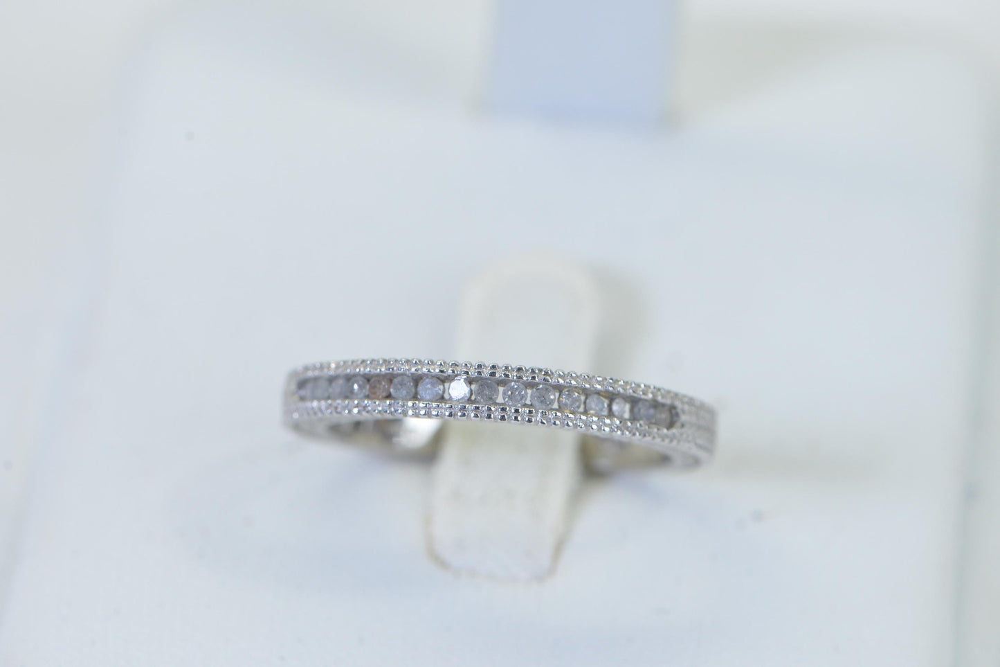 14K White Gold Natural Diamond Band Ring One Row Vintage Engagement Wedding Band