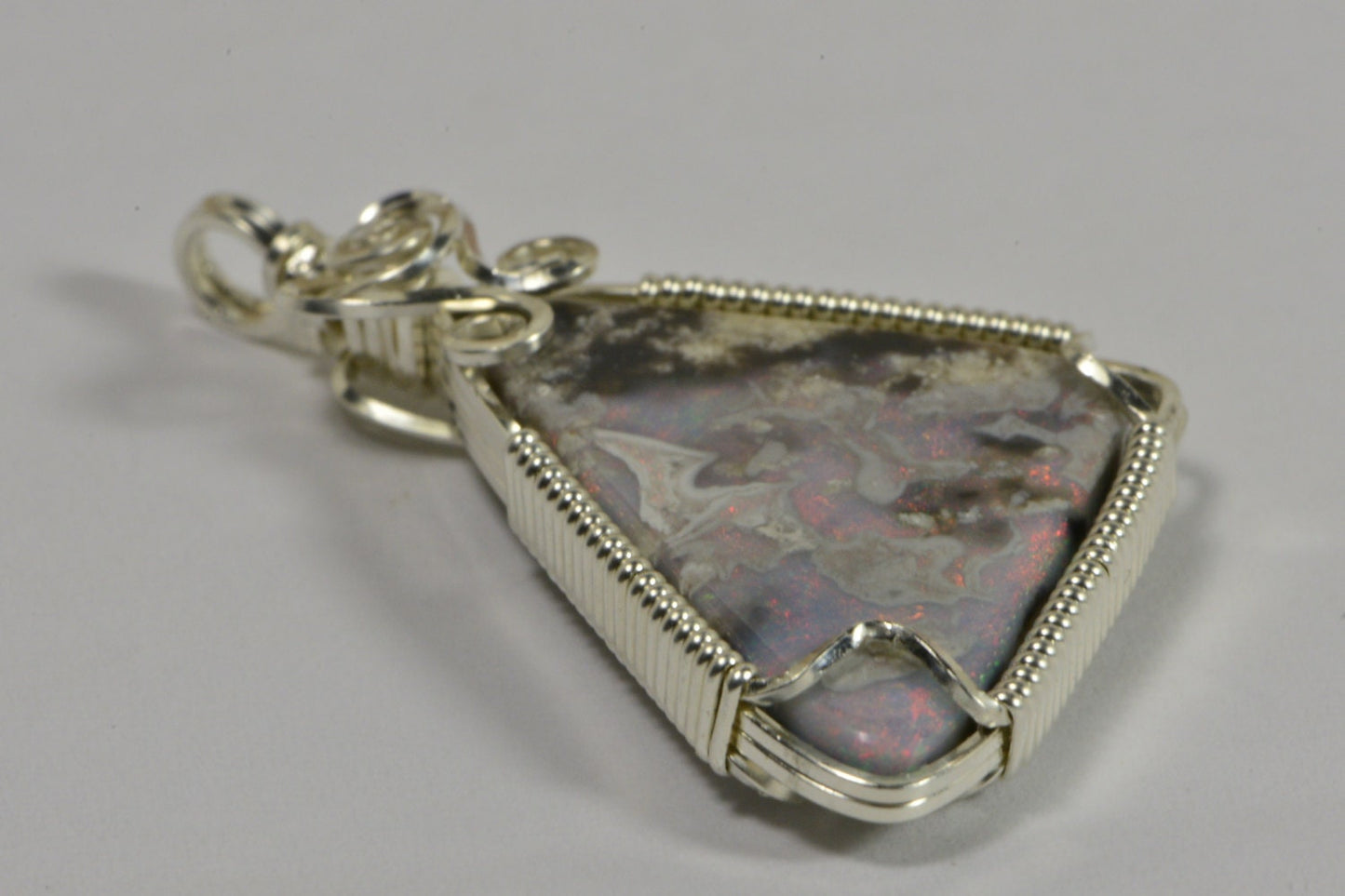 Handmade Australian Opal Pendant, Sterling Silver Wire Wrapped Jewelry