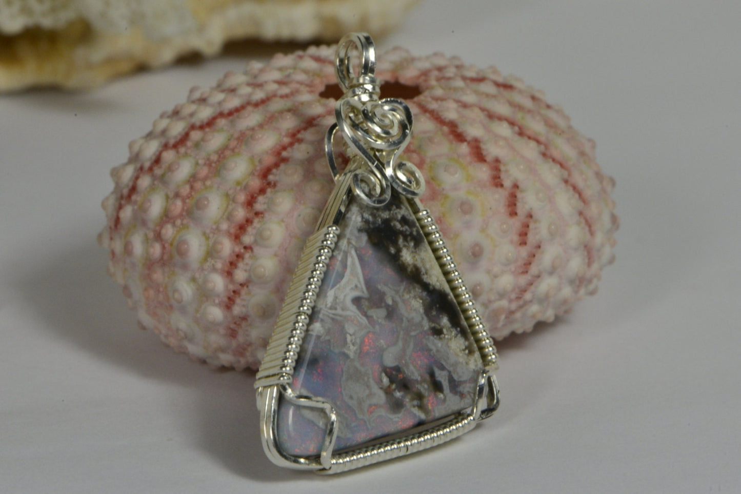 Handmade Australian Opal Pendant, Sterling Silver Wire Wrapped Jewelry