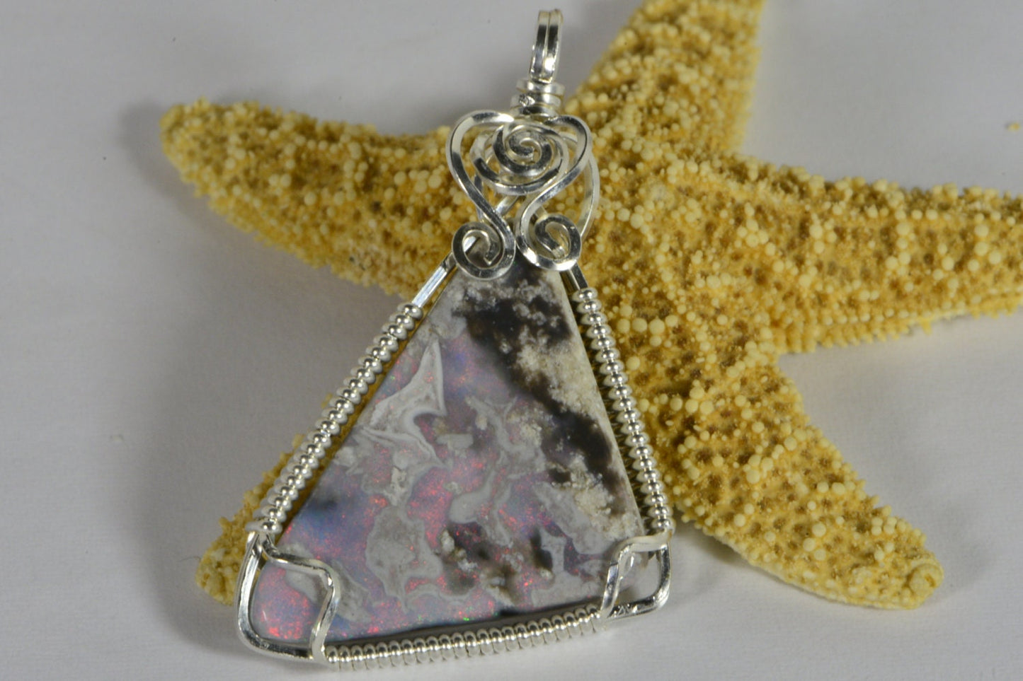 Handmade Australian Opal Pendant, Sterling Silver Wire Wrapped Jewelry
