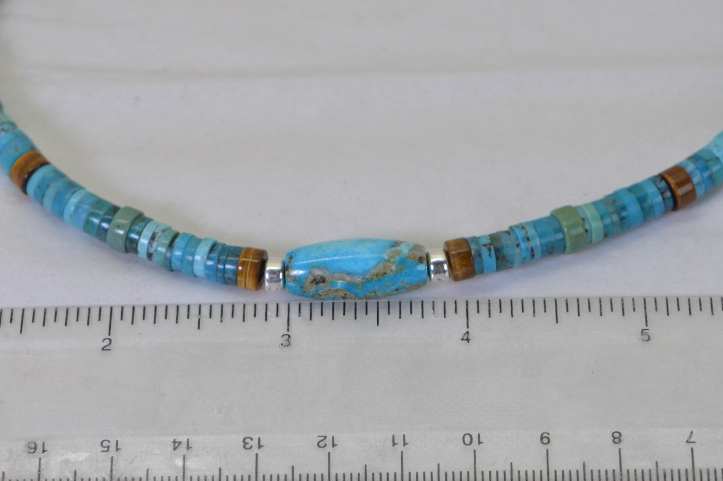 Kingman Turquoise Necklace, Genuine American Turquoise, Sterling Silver Choker Large Heishi
