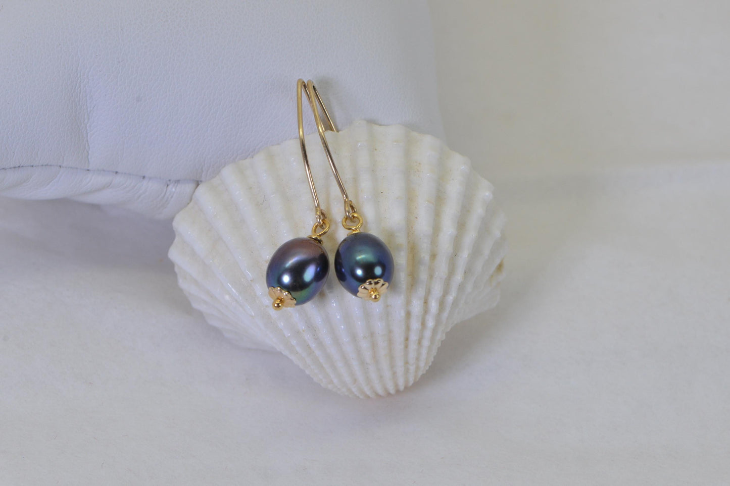 Tahitian Black Pearl Earrings, AAA Quality, 14K Gold Filled
