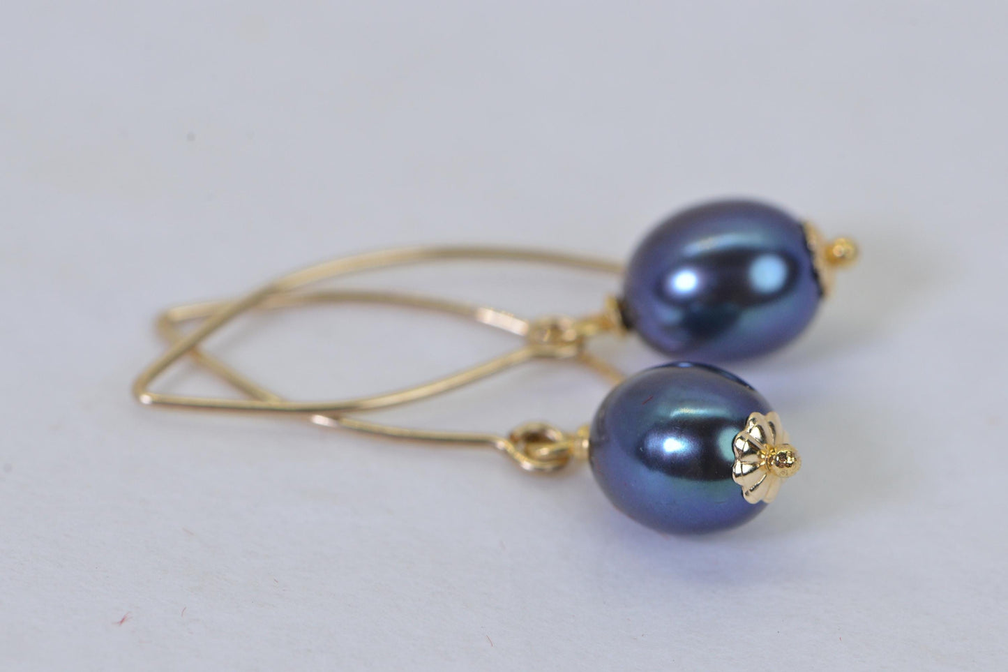 Tahitian Black Pearl Earrings, AAA Quality, 14K Gold Filled