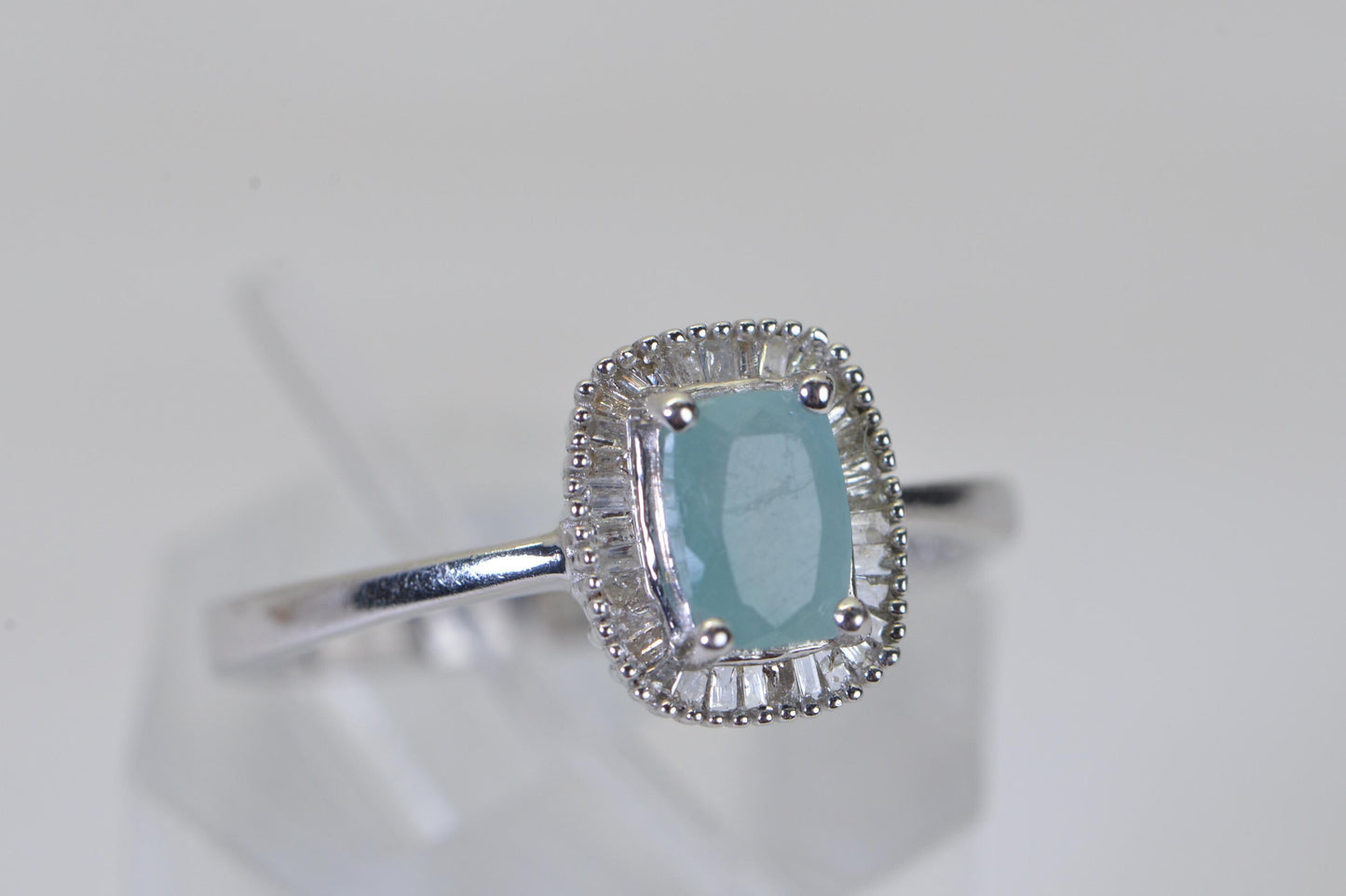 Emerald Cut Grandidierite & Diamond Baguette Ring and Earrings Set – 14K White Gold Over Sterling Silver, Estate One-of-a-Kind Jewelry